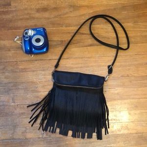 Black fringe cross body bag